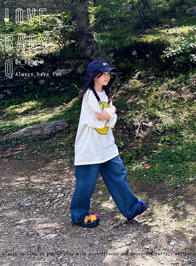 1111大促LBQ原创童装 经典百搭直筒牛仔裤中性款宽松儿童牛仔裤