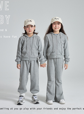 1111大促LBQ原创童装 春秋款连帽亲子高级灰卫衣套装亲子运动上学