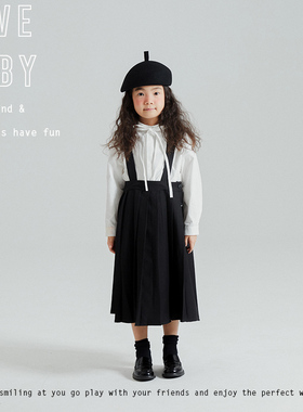 1111大促LBQ原创童装  日系女童背带连衣裙时髦A字洋气背带裙黑色