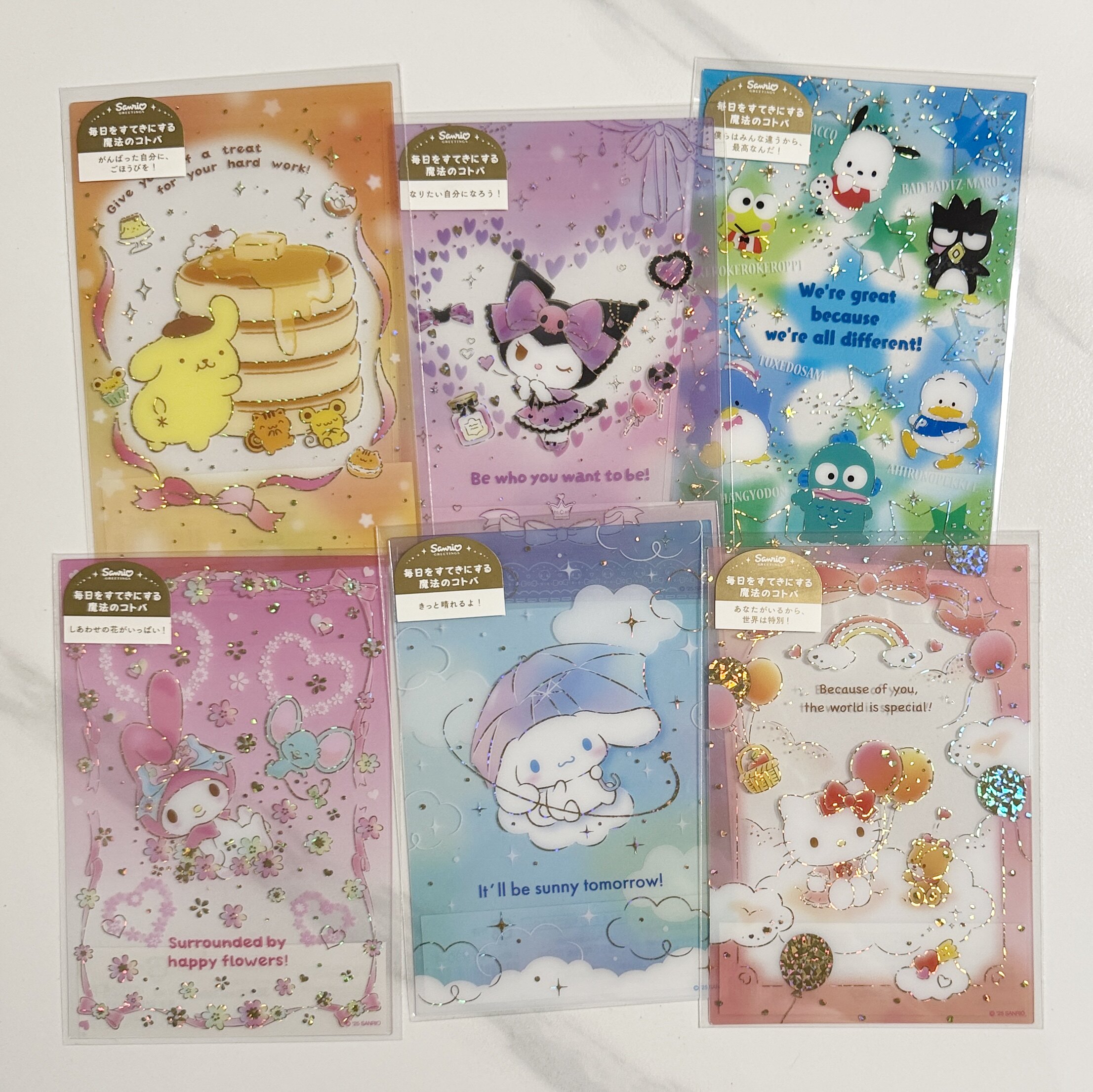 日本新款Sanrio美乐蒂hellokitty烫金明信片贺卡留言手写祝福卡片