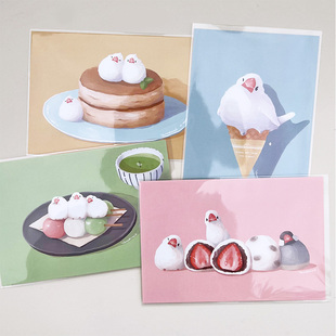 日本新款文鸟可爱简约小清新少女心纸质明信片无信封手写空白书签