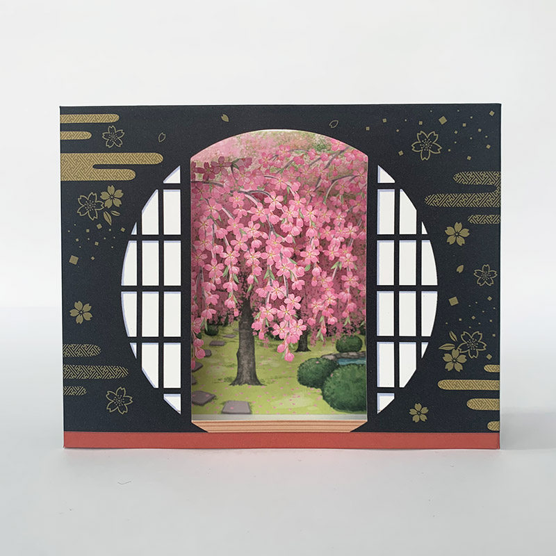 日本推荐精致3d复古中国风年贺状樱花日式庭院立体创意立体贺卡片