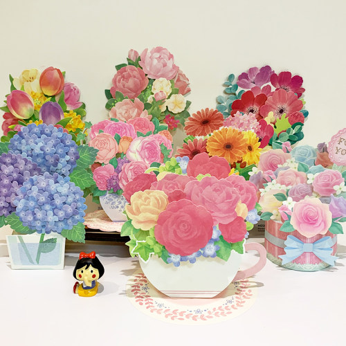 花朵感谢女神节立体贺卡