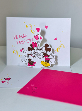 日本hallmark米奇米妮情侣节日立体对折小卡片心意生日礼物鲜花卡