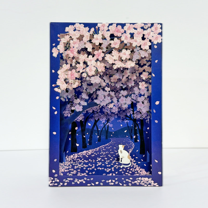 凝美屋新款手绘插画猫咪樱花夜景立体箱3D型通用唯美手绘贺卡片,节庆用品/礼品,贺卡/卡片,淘宝优惠券,粉丝福利购,淘宝优惠卷