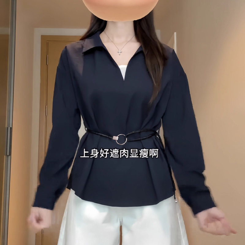 大码独特超好看长袖衬衫女款2026秋季新款气质掐腰显瘦假两件上衣