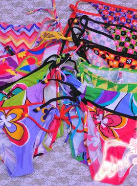 外单印花两侧系带比基尼泳裤———杂款花汇总 FA111