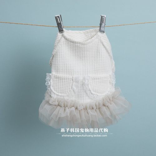 燕子萌宠屋韩国代购 louisdog猫狗连衣裙白色格子蕾丝花边 XS~XL
