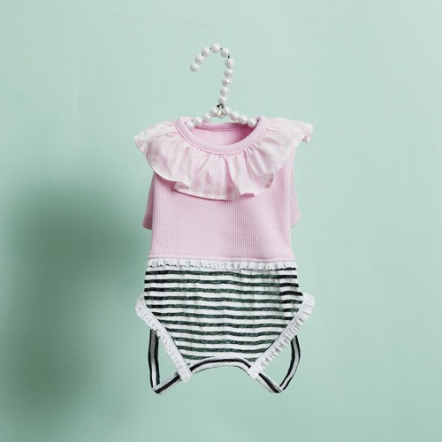 燕子萌宠屋韩国代购 louisdog宠物猫狗时尚荷叶边条纹拼接挂腿裤