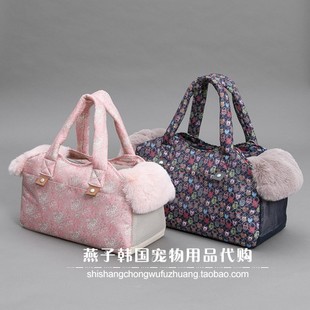 燕子韩国宠物用品代购 louisdog外出包 猫狗保暖粉蓝印花斜挎包