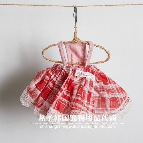 燕子萌宠屋韩国代购 louisdog猫狗半身裙红色格子蕾丝花边 XS~XL