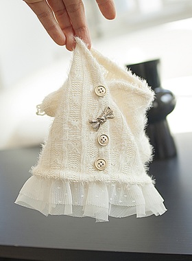 现货/燕子萌宠屋韩国代购猫狗coco chien针织蕾丝蝴蝶结上衣