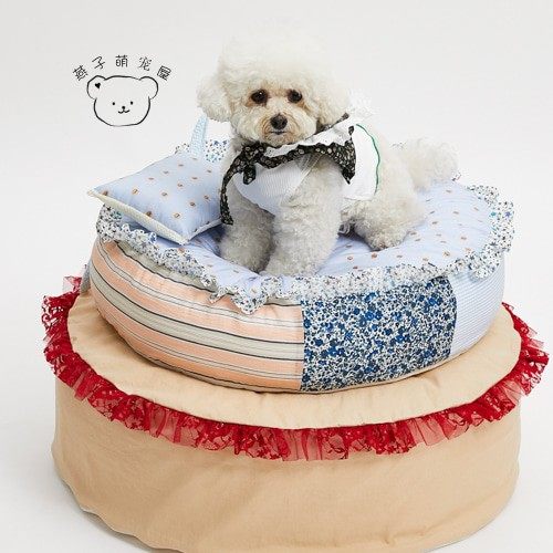 燕子萌宠屋韩国代购louisdog宠物猫狗圆形蕾丝花边碎花拼接坐垫子