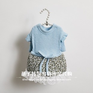 燕子韩国宠物衣服代购 louisdog碎花连衣裙 猫狗针织连身裙