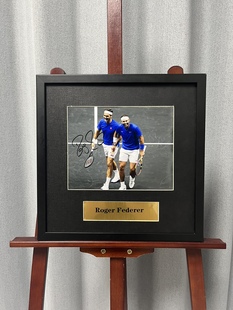 费德勒亲笔签名十寸裱框大照片 网球选手 摆台挂墙装饰画收藏