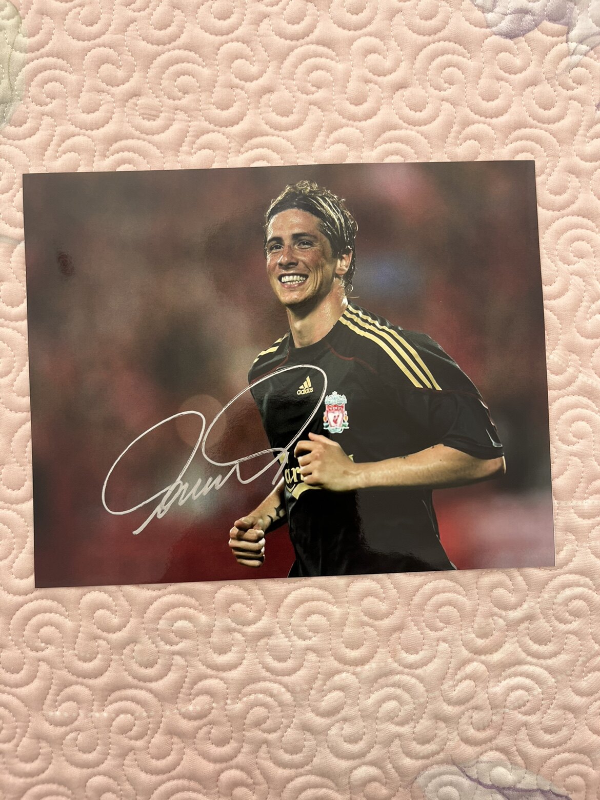 托雷斯亲笔签名十寸裱框大照片 利物浦球星