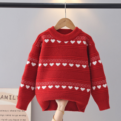 女童圆领加厚毛衣中大童长袖针织