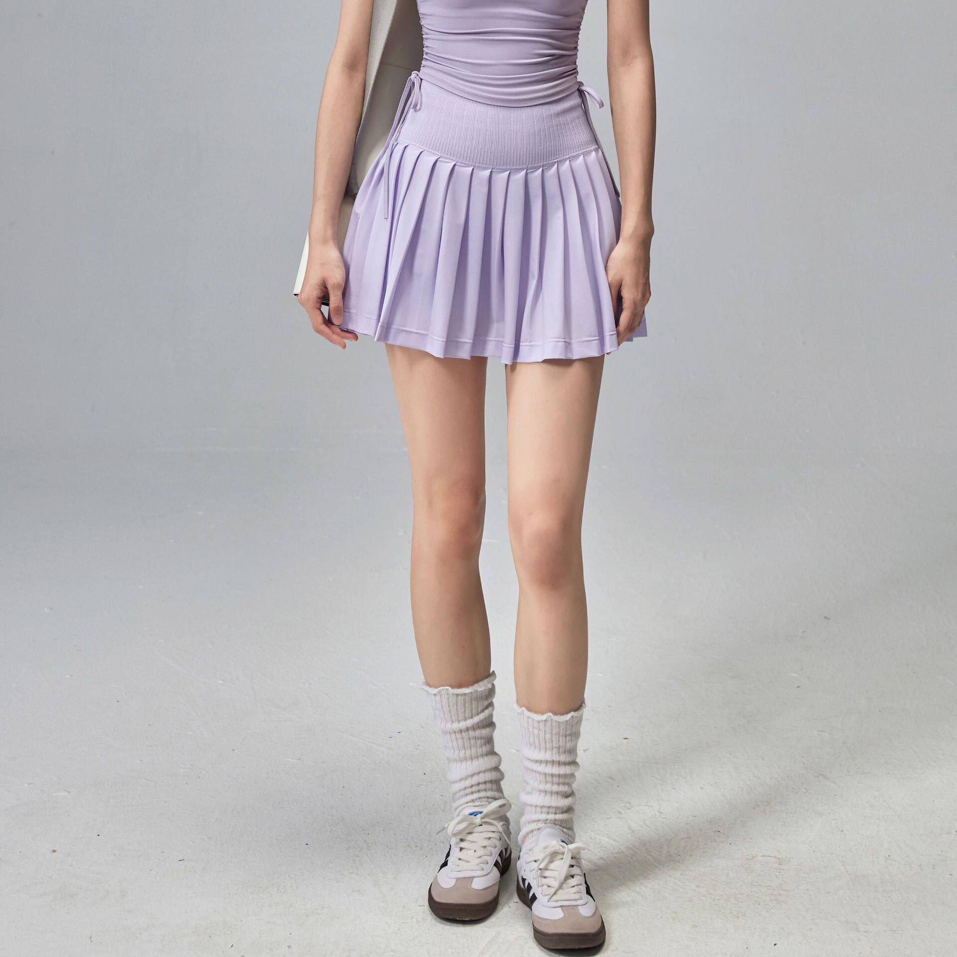 自带安全裤和收纳口袋～高腰收腹百搭防走光运动百褶网球裙半身裙