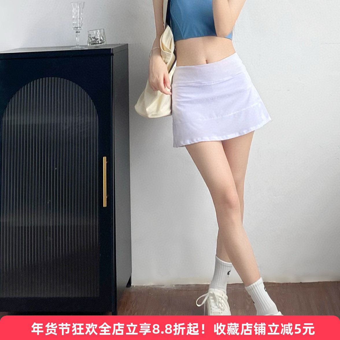 网球女孩～中高腰收腹裸感健身跑步运动短裙三褶裙裤带口袋防走光,运动/瑜伽/健身/球迷用品,瑜伽短裙,淘宝优惠券,粉丝福利购,淘宝优惠卷