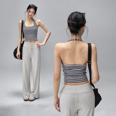 挂脖条纹美背显瘦运动内衣