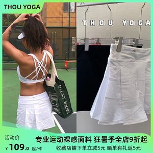 网球女孩～原车工原面料中腰健身跑步运动短裙三褶裙带口袋网球裙