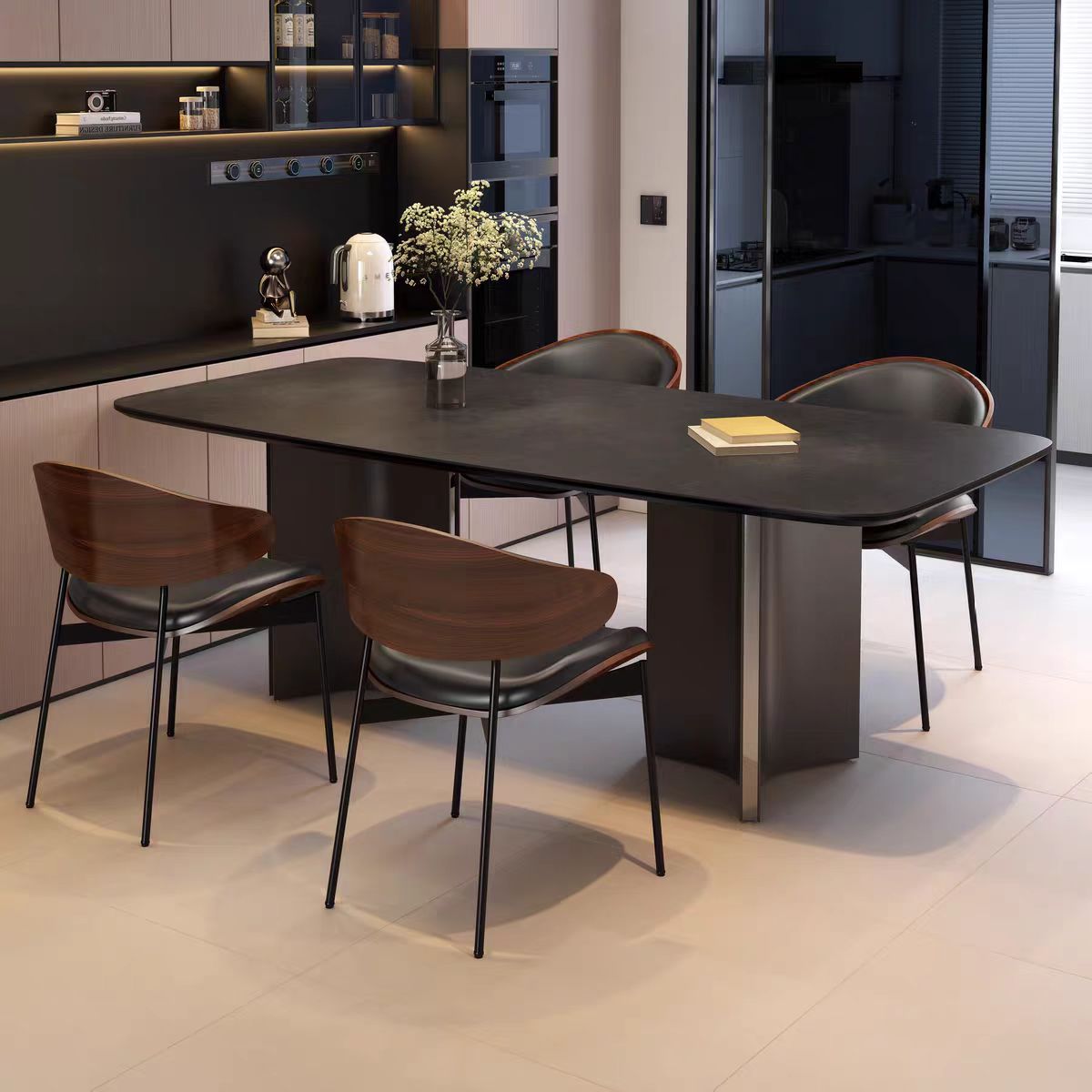 实木岩板餐桌复古高级法式意式轻奢现代简约家用餐桌