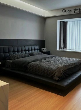 意式极简Poliform同款昂达床ONDA主卧黑色双人婚床高端真皮悬浮床