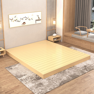 地台矮床实木床头靠背平板床 榻榻米床架落地床现代简约排骨架日式
