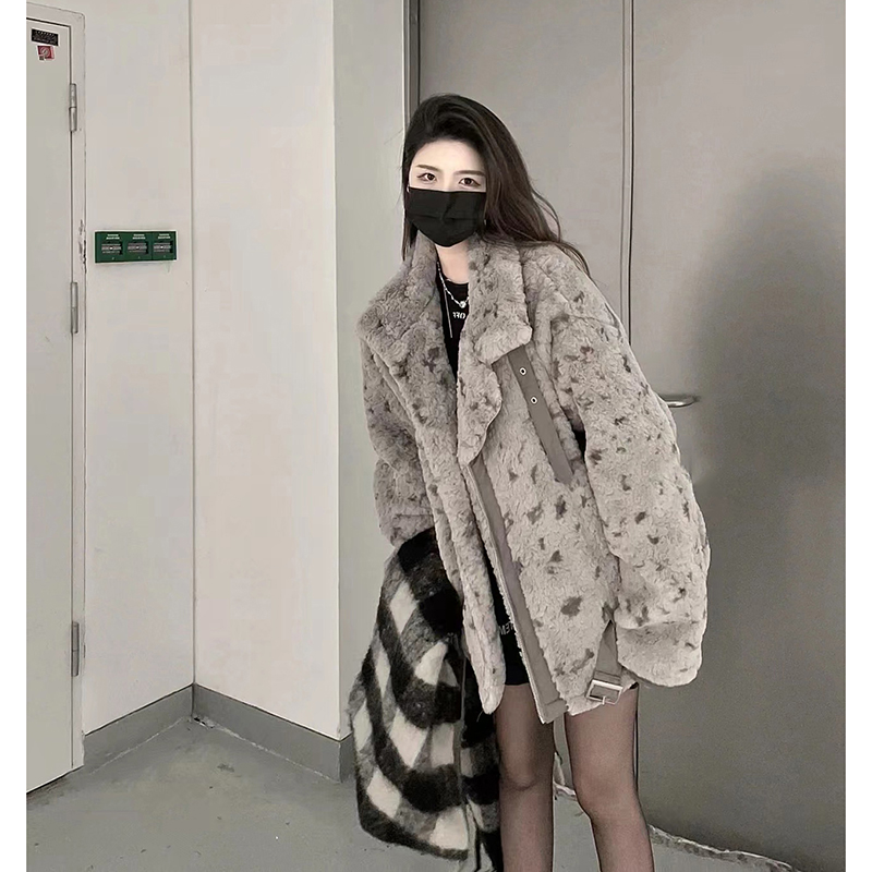 韩系宽松高级感灰色羊羔毛