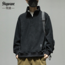 半高领拉链雪尼尔灯芯绒卫衣男士秋冬新款宽松加大码加绒加厚外套