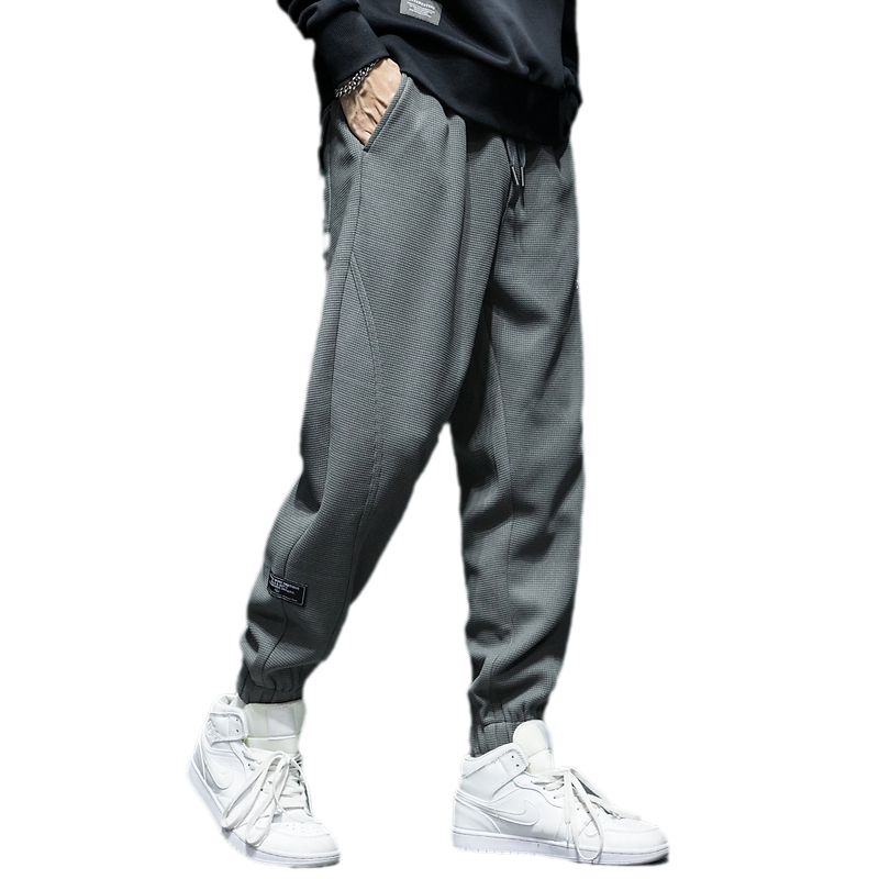 新款日系重磅华夫格卫裤男宽松加肥加大码男装运动裤子束脚休闲裤