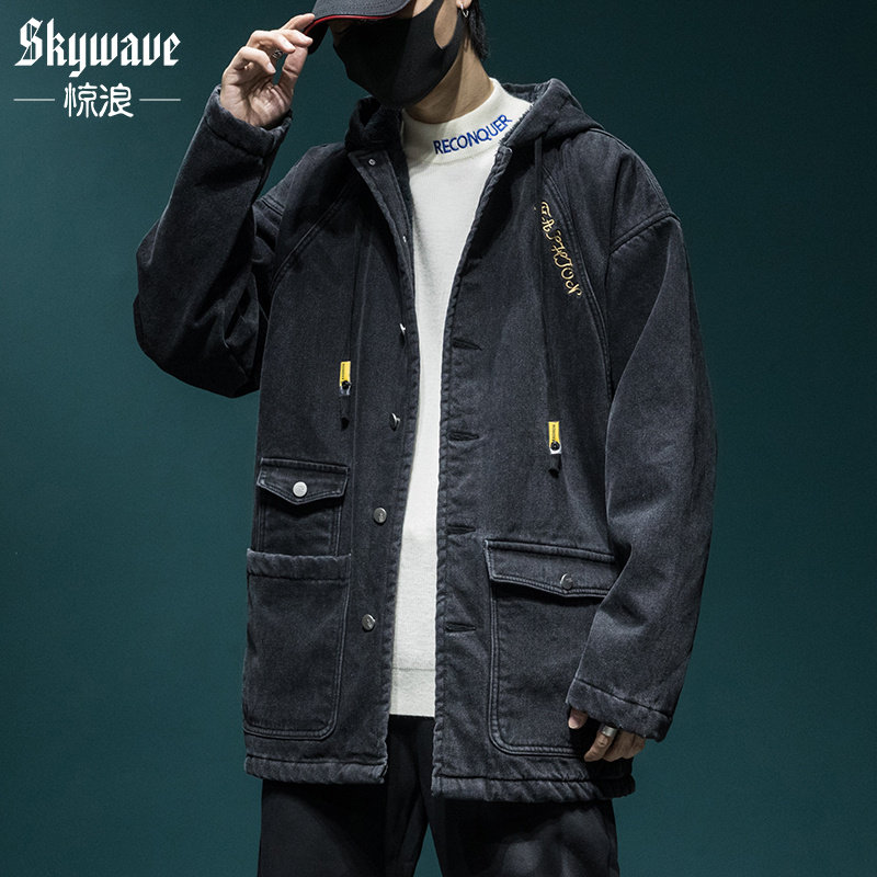 加绒加厚牛仔外套男羊羔绒棉服