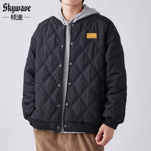 宽松加肥加大码 秋冬季 外套休闲保暖棒球领 潮牌仿羽绒棉服男士 美式