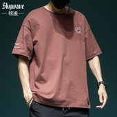 半袖 笑脸刺绣短袖 休闲纯棉体恤胖子 新款 宽松大码 t恤男士 2025夏季