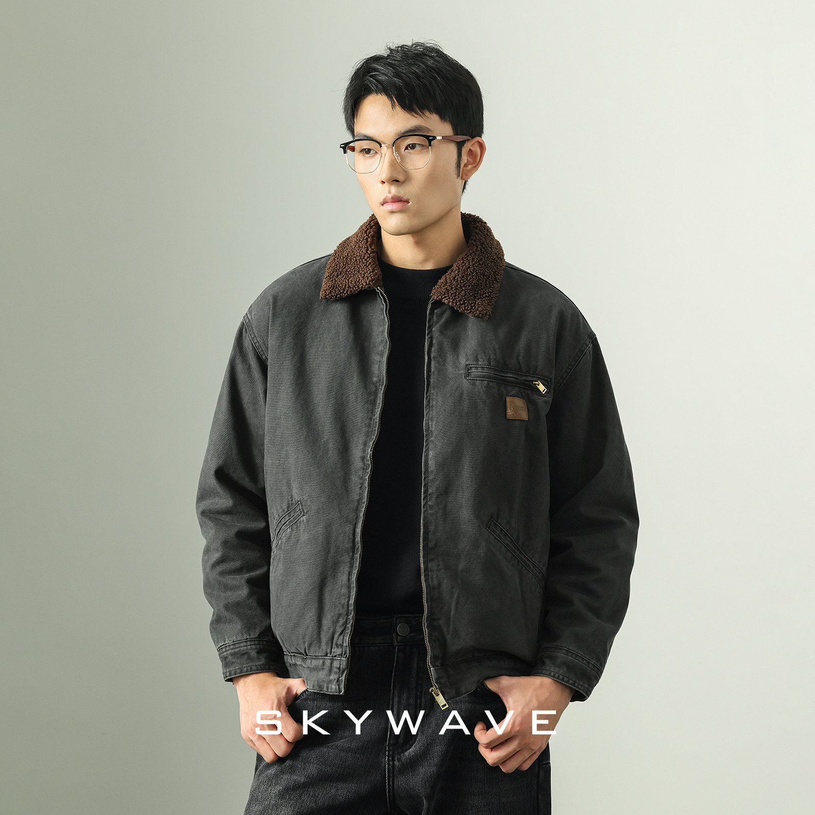 【100%棉】加绒羊羔绒棉衣男士秋冬季复古机车风宽松休闲工装夹克,男装,棉衣,淘宝优惠券,粉丝福利购,淘宝优惠卷