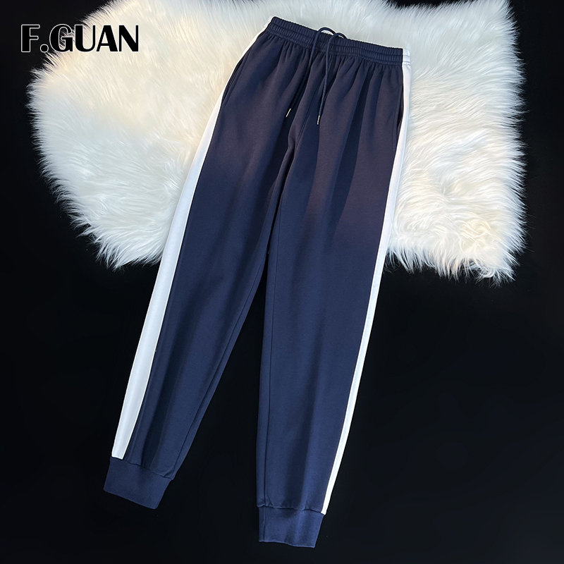 学生校服裤宽松束脚裤一条杠拼色