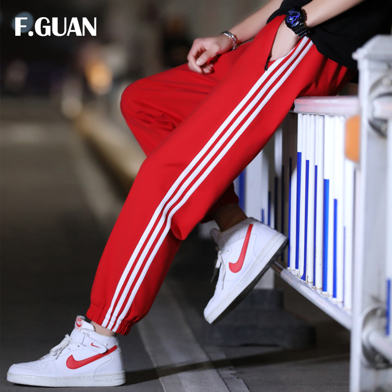 红色运动裤三条裤子青少年纯棉