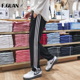 直筒运动裤 棉料港风学生长裤 男三道杠校服裤 宽松卫裤 子 休闲裤 秋季