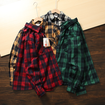 重磅300克美式复古格子长袖衬衫