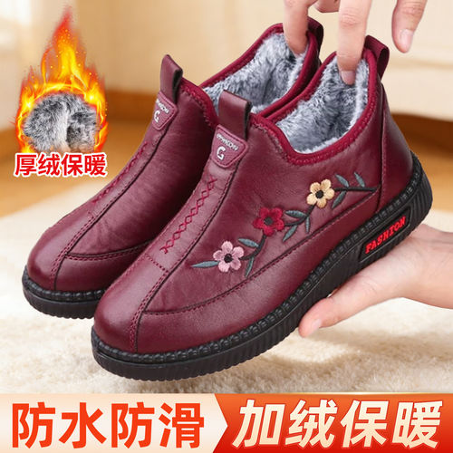 老北京布鞋女加绒加厚冬季保暖毛绒内里软底舒适棉鞋防滑奶奶棉鞋