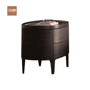 poliform极简椭圆形床头柜现代简约黑色床边柜卧室烟熏木色设计师