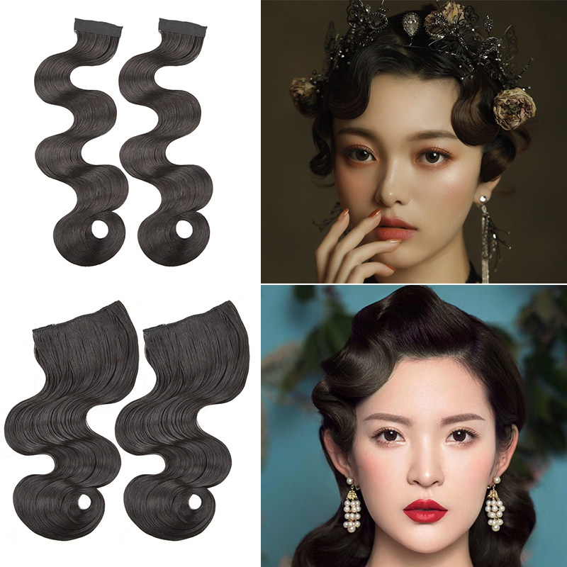 复古民国风女手推波纹旗袍刘海拉花蝴蝶结罗马卷假发片公主卷发型