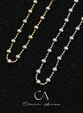 s925纯银意大利工艺白金圆珠项链