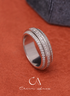 三圈时来运转戒指女轻奢小众高级感满钻转运指环女款S925银