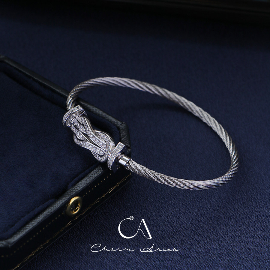 斐家大号8字卡扣尼龙绳S925纯银镀金手镯马蹄扣精致高级情侣手环