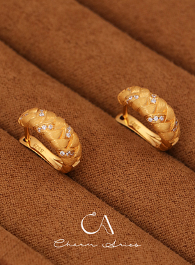 s925银中古风拉丝麦穗编织耳环