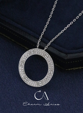 S925纯银锁骨链情侣满钻大饼项链