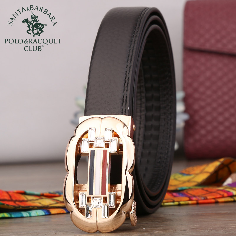 圣大保罗polo女士头层软牛皮自动扣皮带休闲百搭细牛仔裤真皮腰带