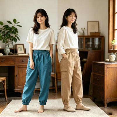 日系凉感速干工装束脚九分裤女