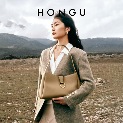 HONGU红谷真皮托特包高级感大容量单肩包简约通勤腋下包H5157116